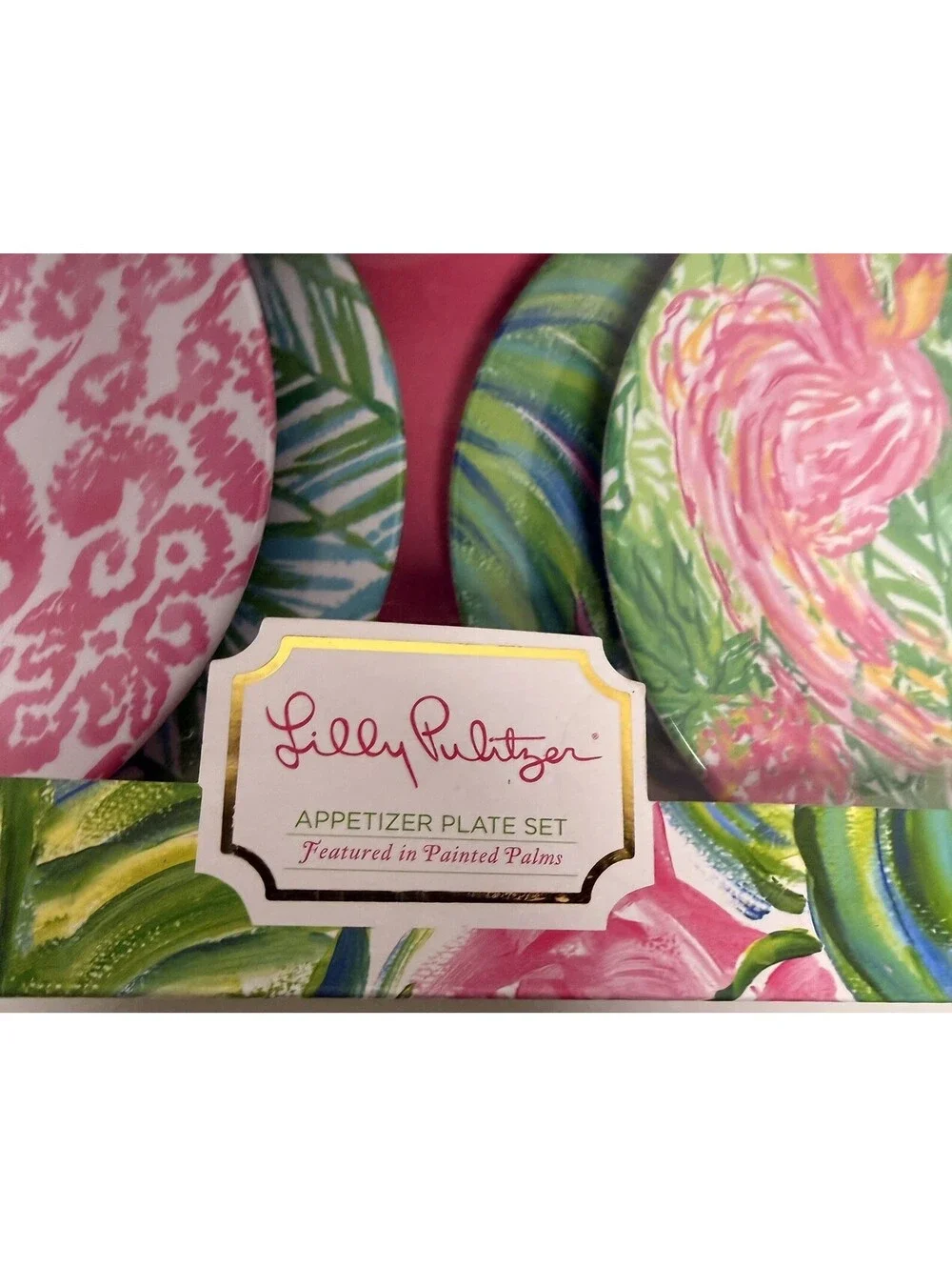 Lilly Pulitzer Set Of 4 Appetizer Plates Painted Palms Design New In Box